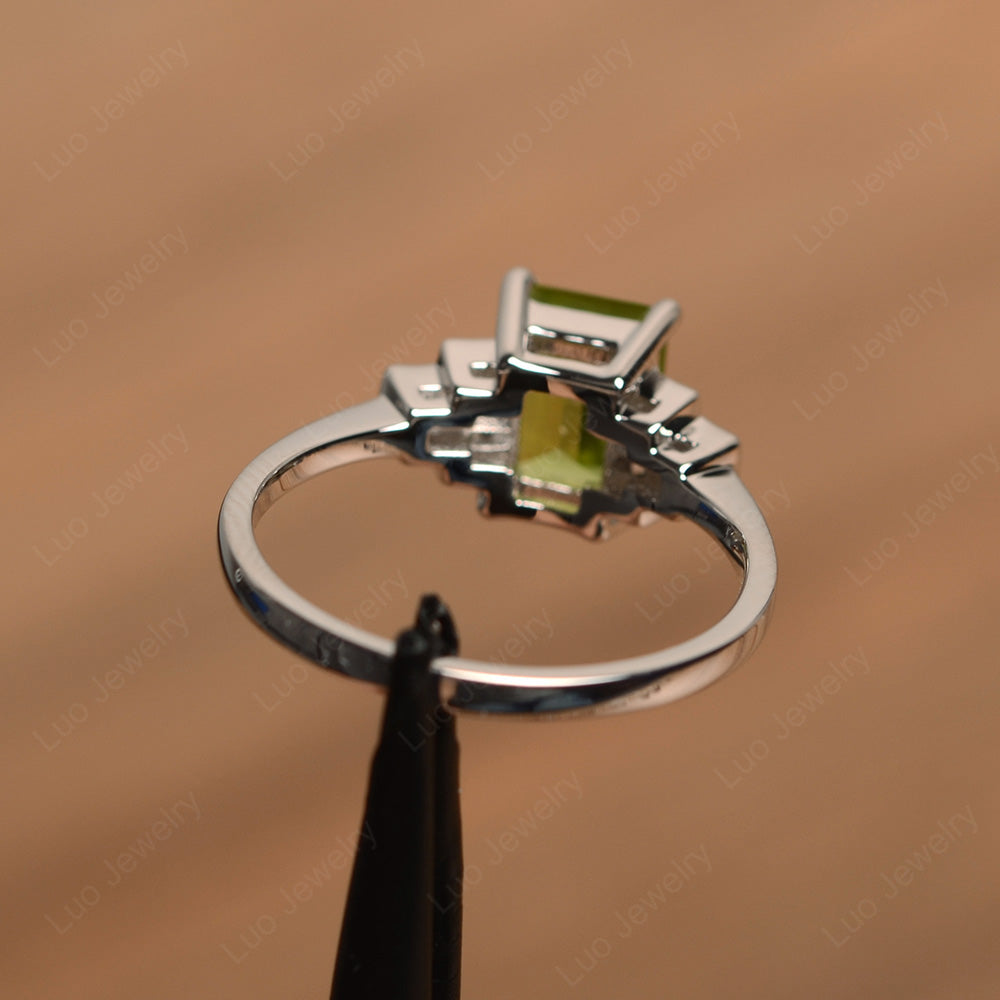 Emerald Cut Peridot Promise Ring White Gold - LUO Jewelry