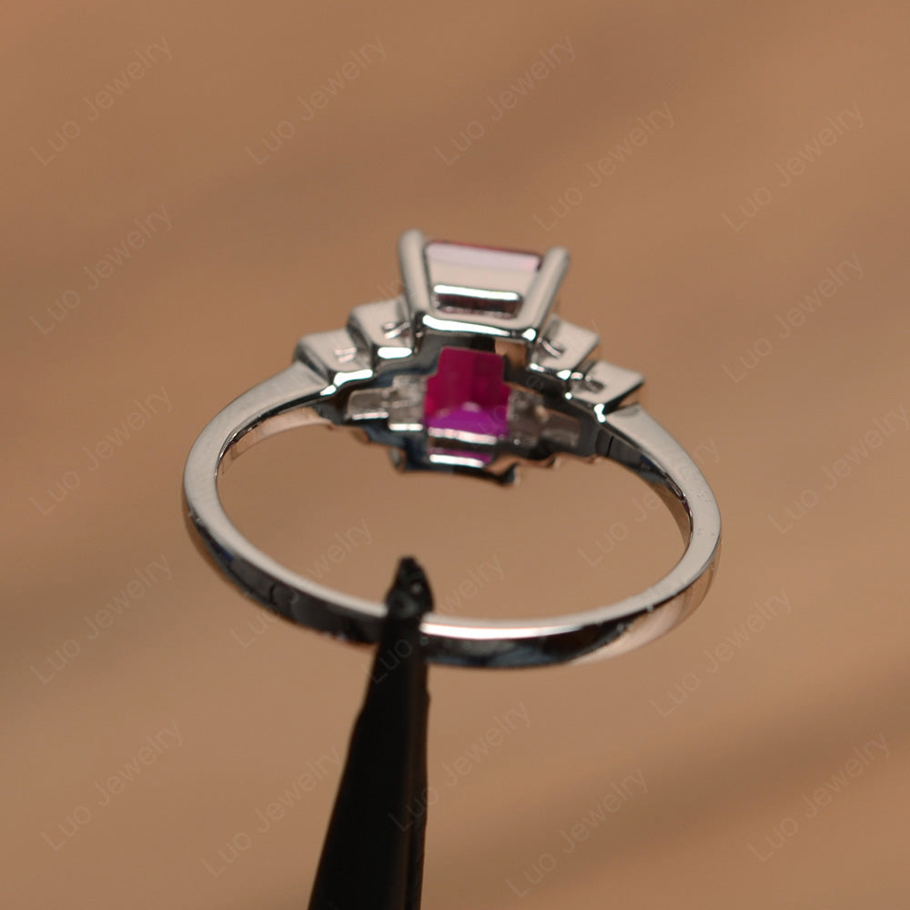 Emerald Cut Ruby Promise Ring White Gold - LUO Jewelry