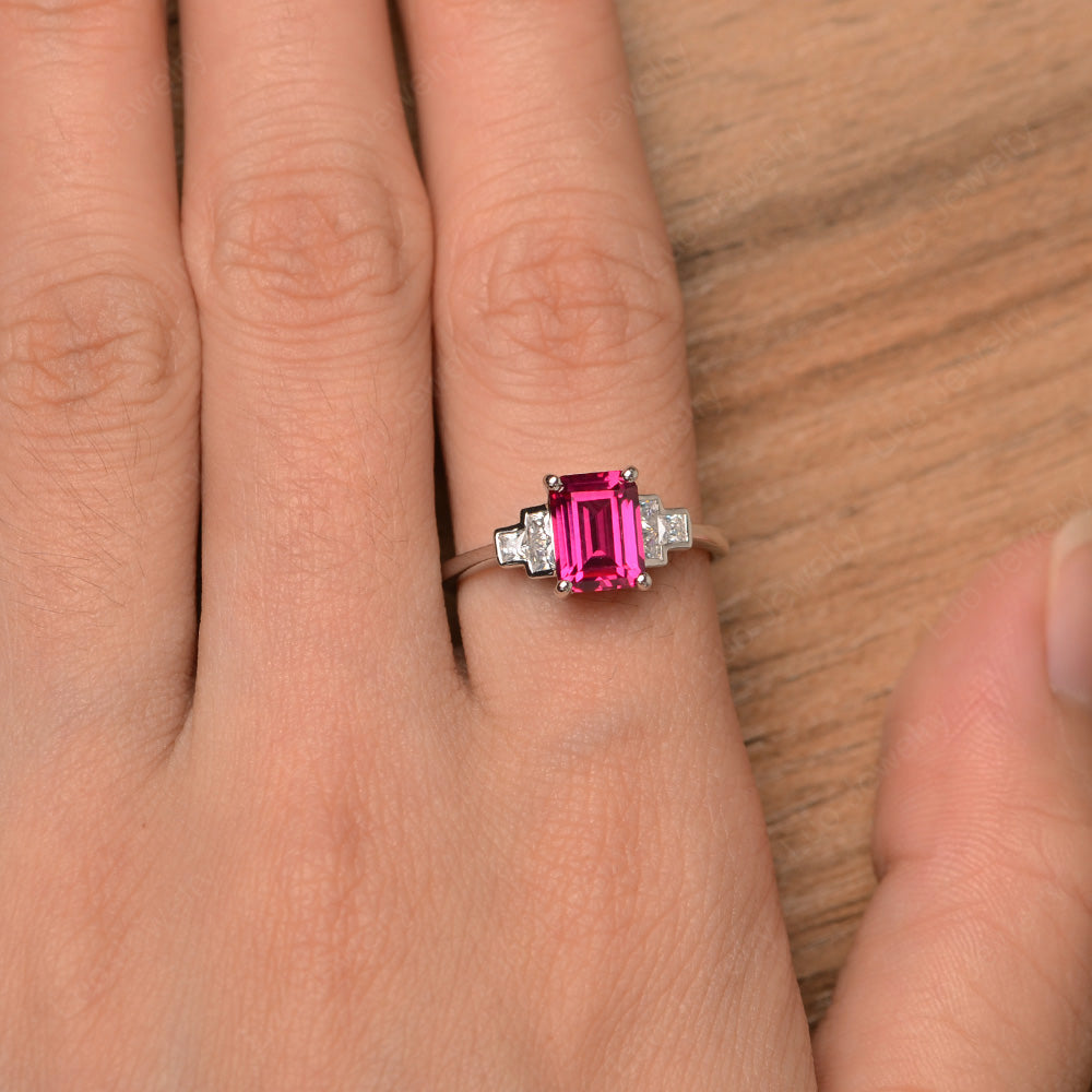 Emerald Cut Ruby Promise Ring White Gold - LUO Jewelry