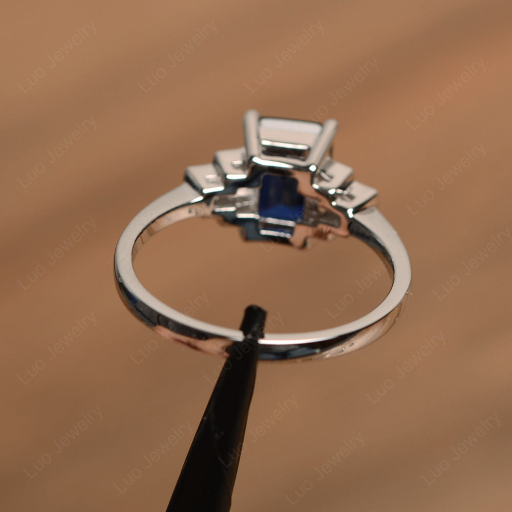 Emerald Cut Lab Sapphire Promise Ring White Gold - LUO Jewelry