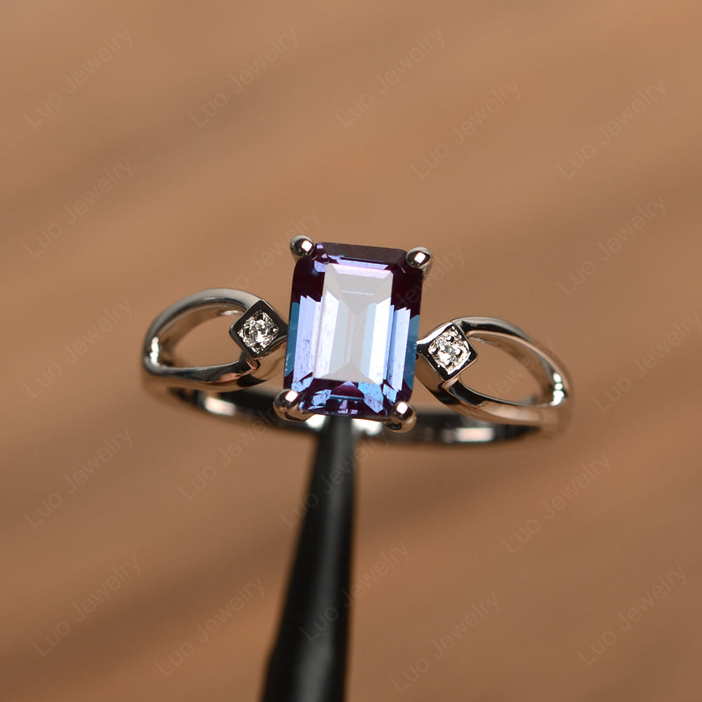 Emerald Cut Alexandrite Ring Split Shank - LUO Jewelry