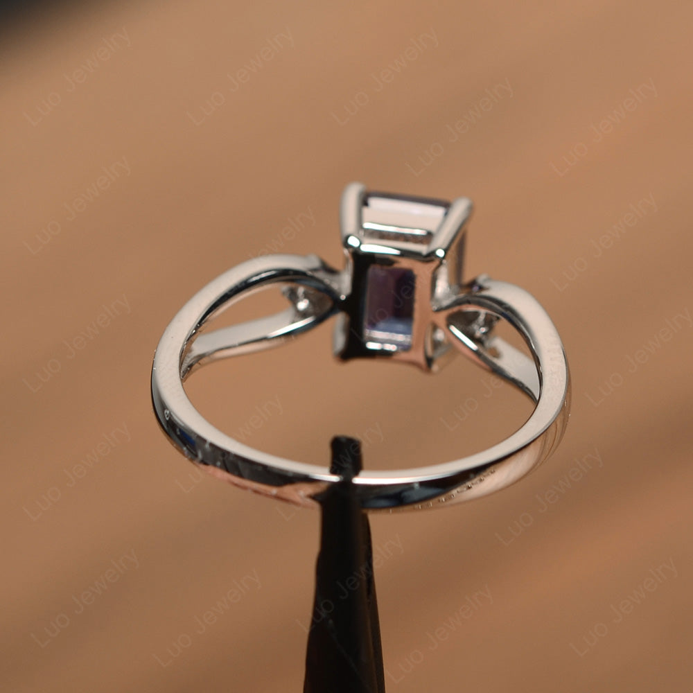 Emerald Cut Alexandrite Ring Split Shank - LUO Jewelry