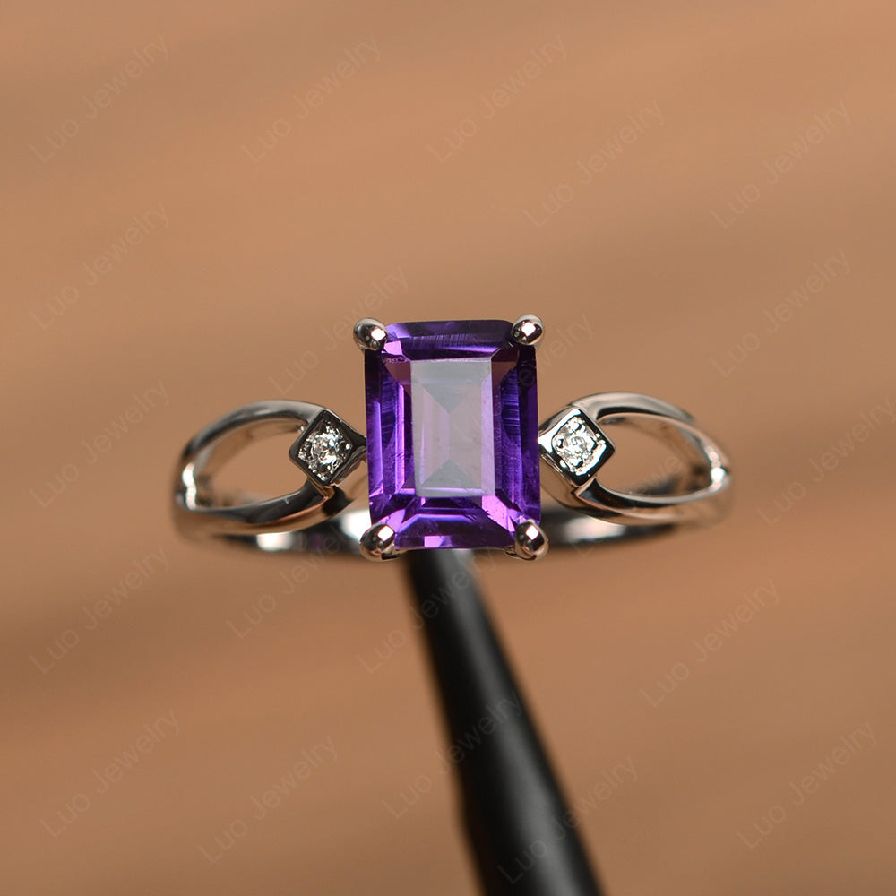 Emerald Cut Amethyst Ring Split Shank - LUO Jewelry