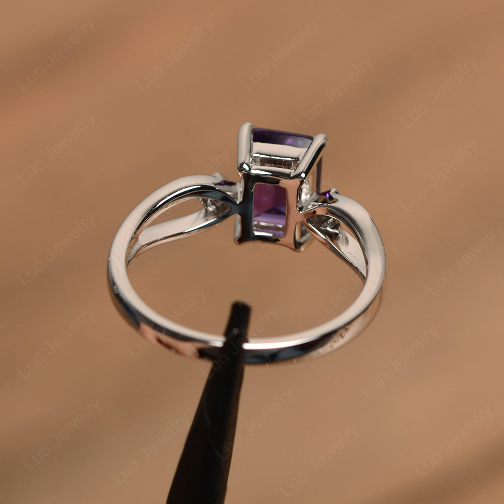 Emerald Cut Amethyst Ring Split Shank - LUO Jewelry