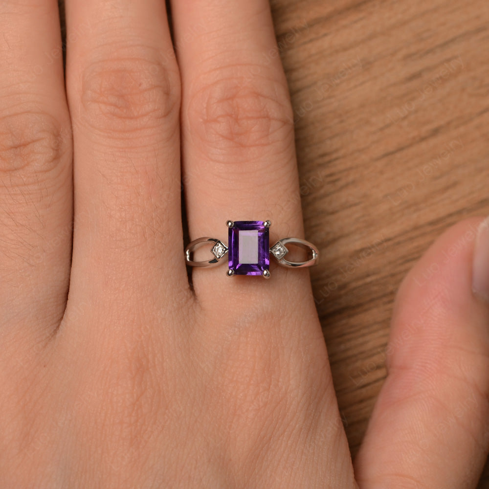 Emerald Cut Amethyst Ring Split Shank - LUO Jewelry