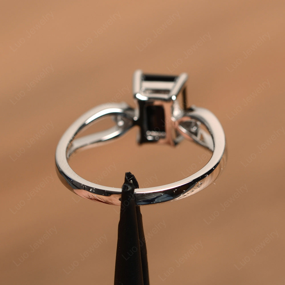 Emerald Cut Black Spinel Ring Split Shank - LUO Jewelry