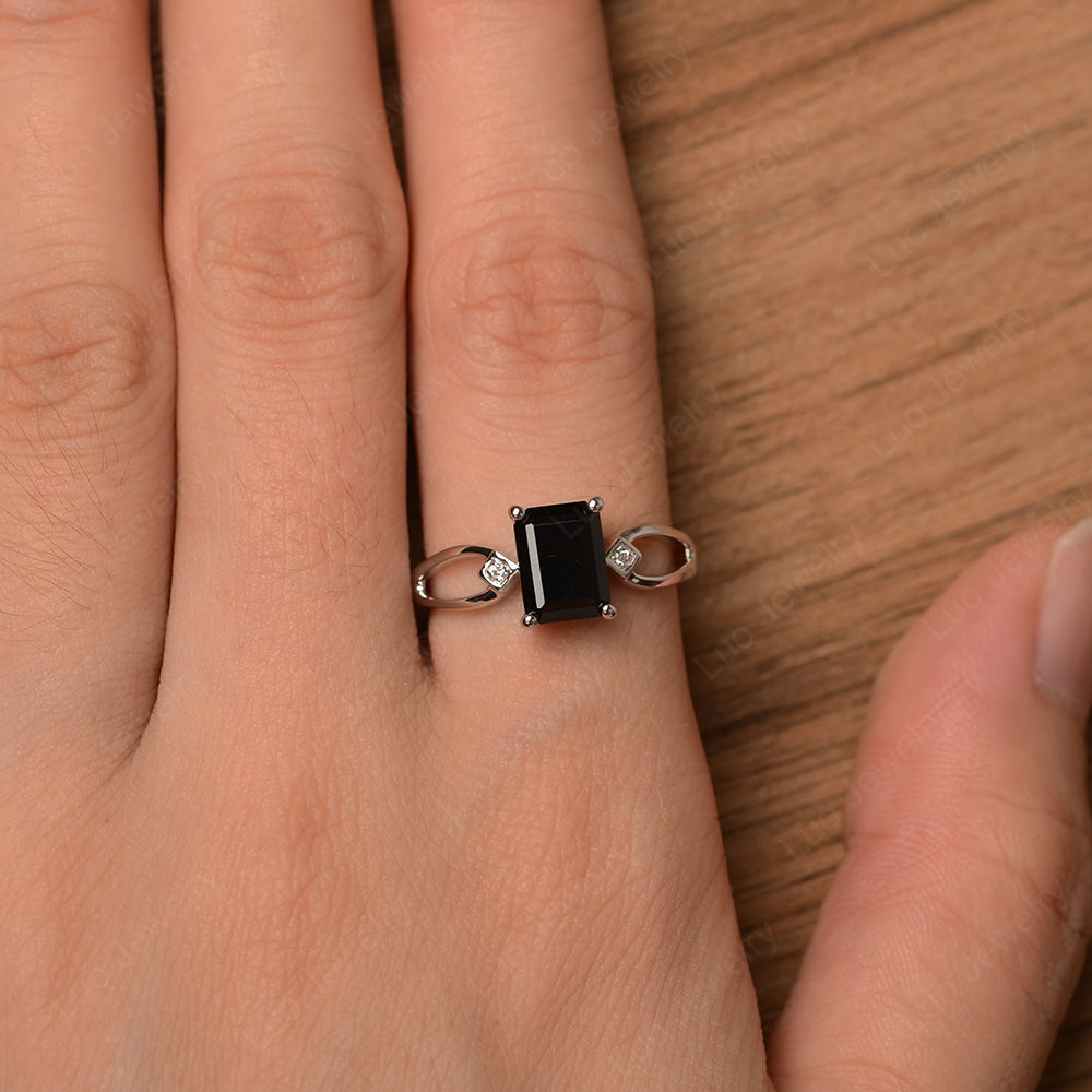 Emerald Cut Black Spinel Ring Split Shank - LUO Jewelry