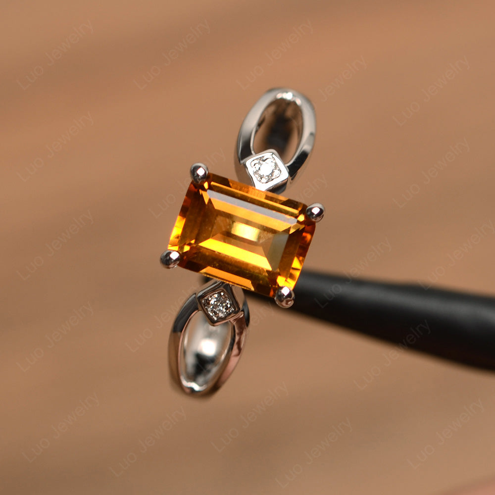 Emerald Cut Citrine Ring Split Shank - LUO Jewelry