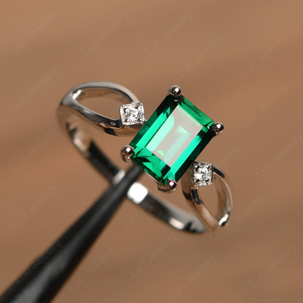 Emerald Cut Lab Emerald Ring Split Shank - LUO Jewelry