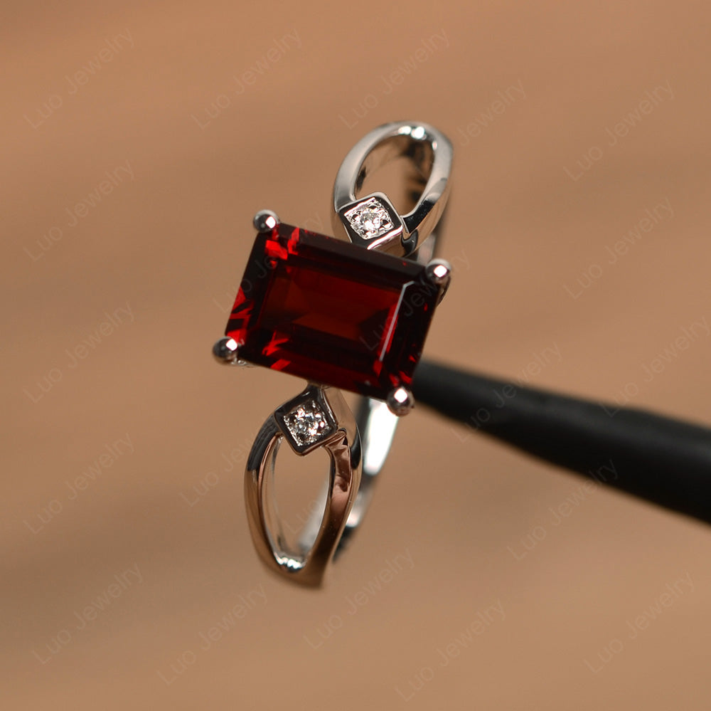 Emerald Cut Garnet Ring Split Shank - LUO Jewelry