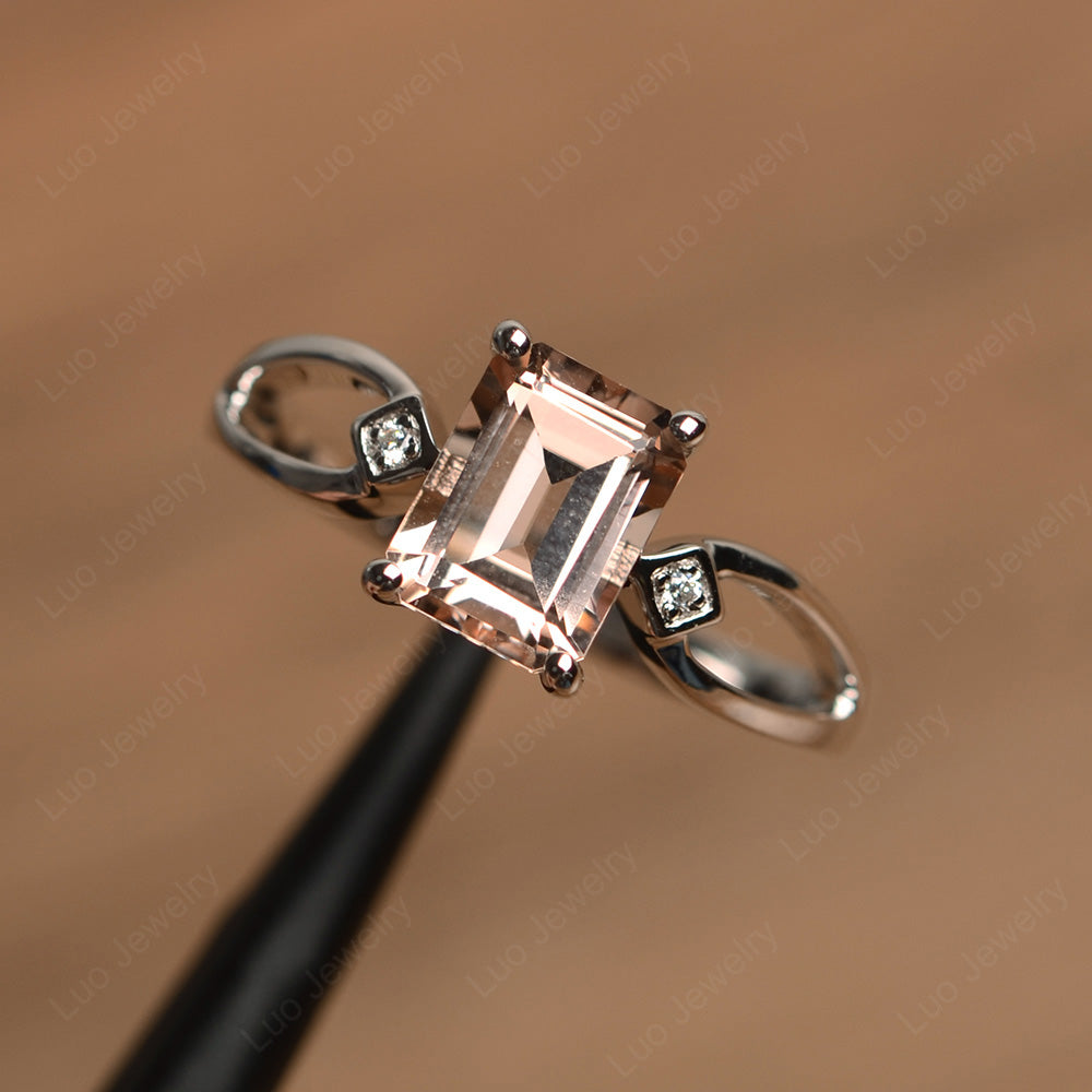 Emerald Cut Morganite Ring Split Shank - LUO Jewelry