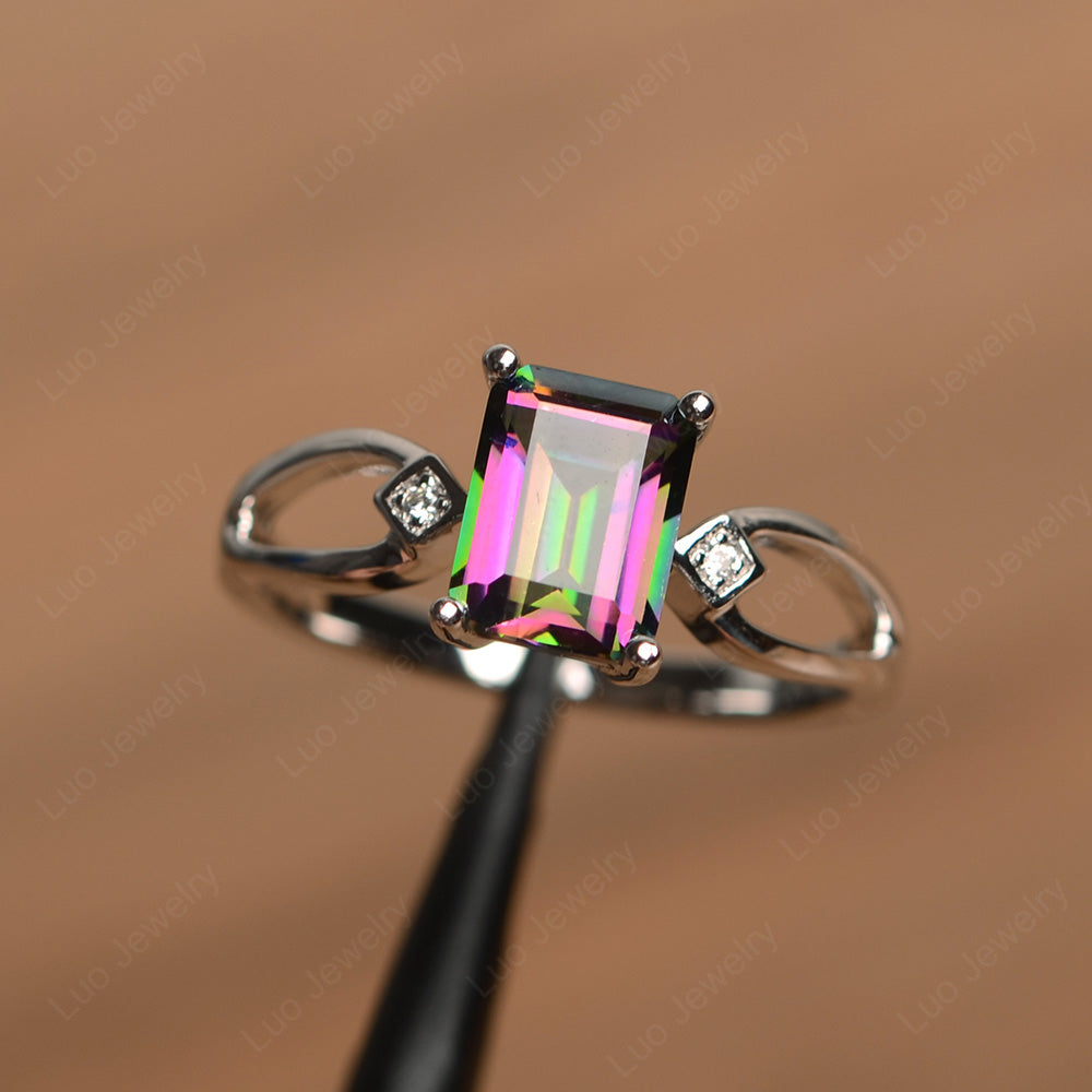 Emerald Cut Mystic Topaz Ring Split Shank - LUO Jewelry