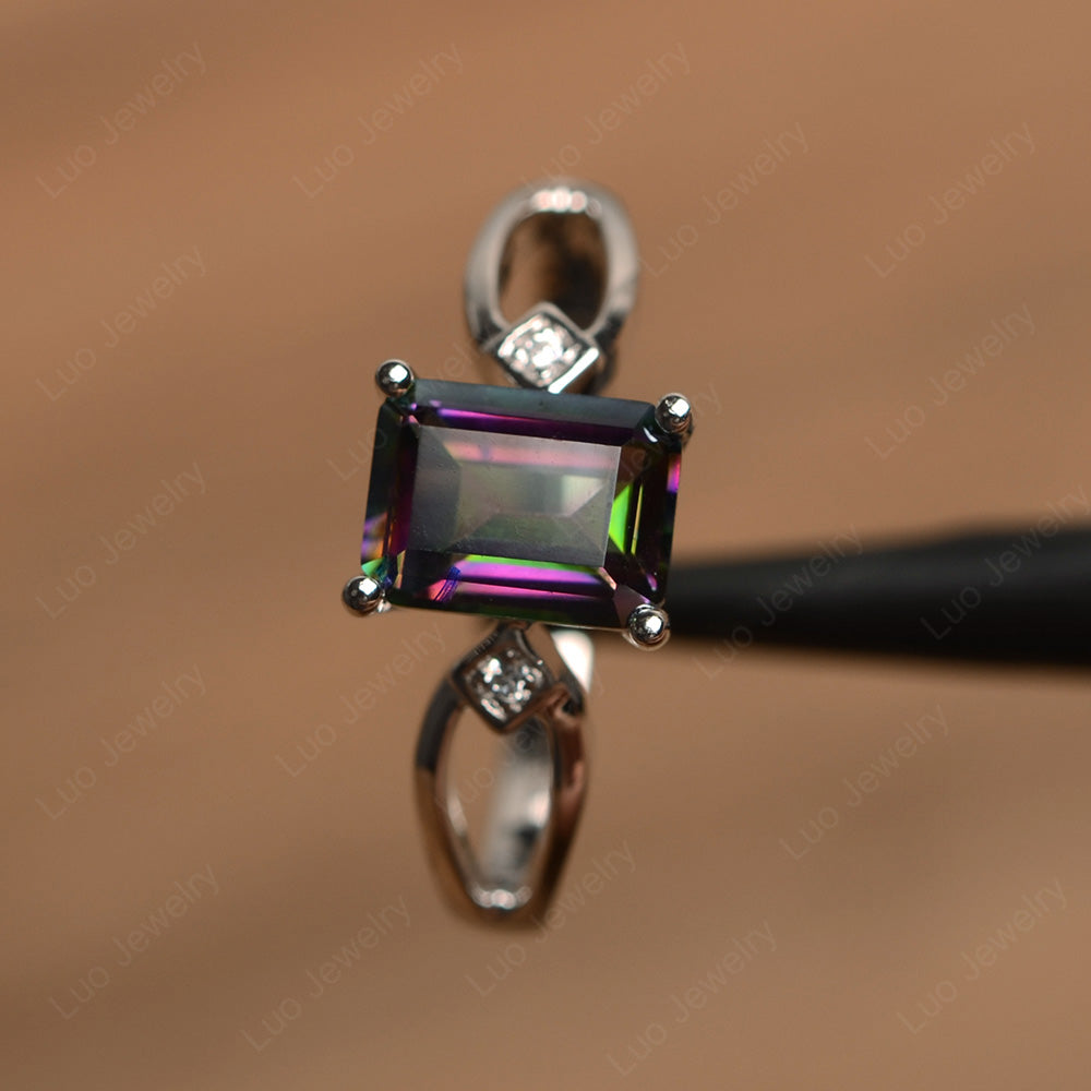 Emerald Cut Mystic Topaz Ring Split Shank - LUO Jewelry