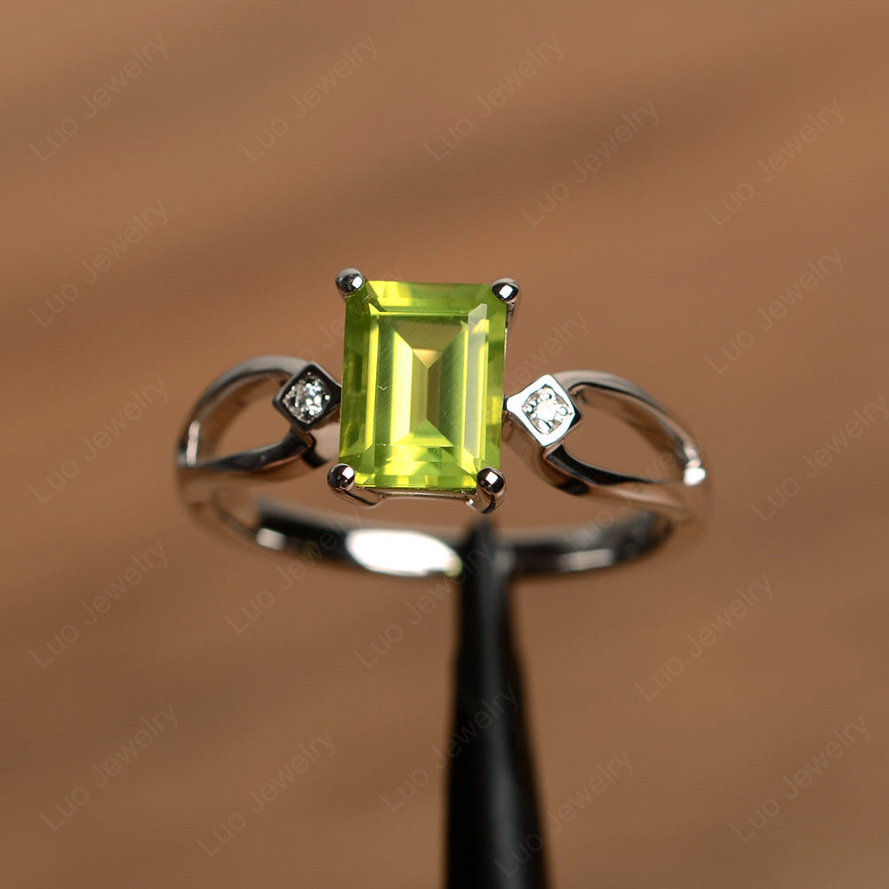 Emerald Cut Peridot Ring Split Shank - LUO Jewelry
