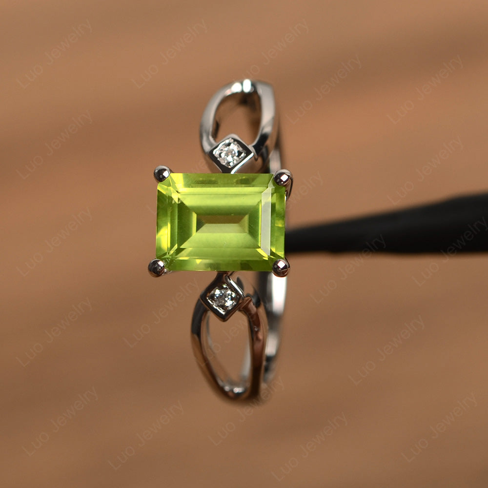Emerald Cut Peridot Ring Split Shank - LUO Jewelry