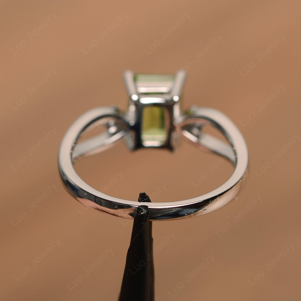 Emerald Cut Peridot Ring Split Shank - LUO Jewelry