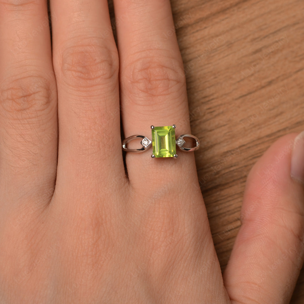 Emerald Cut Peridot Ring Split Shank - LUO Jewelry