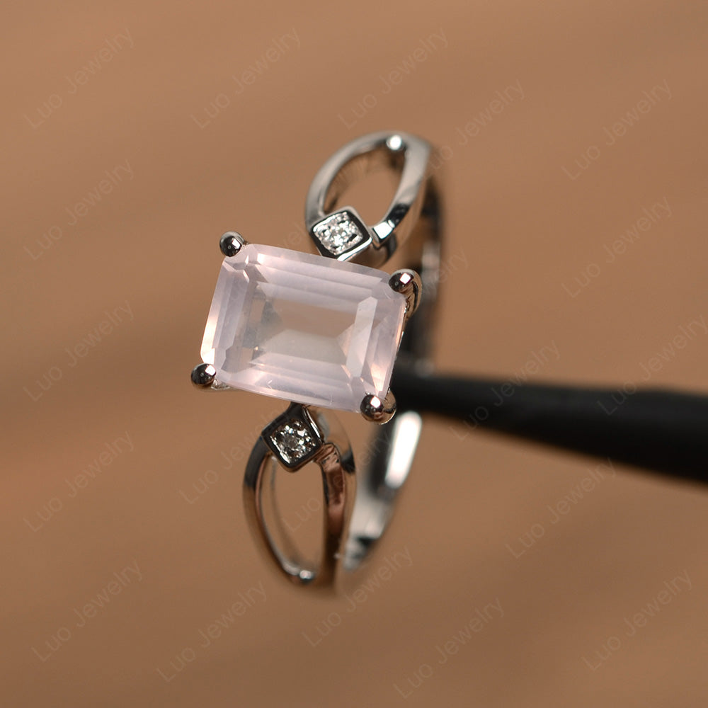 Emerald Cut Rose Quartz Ring Split Shank - LUO Jewelry
