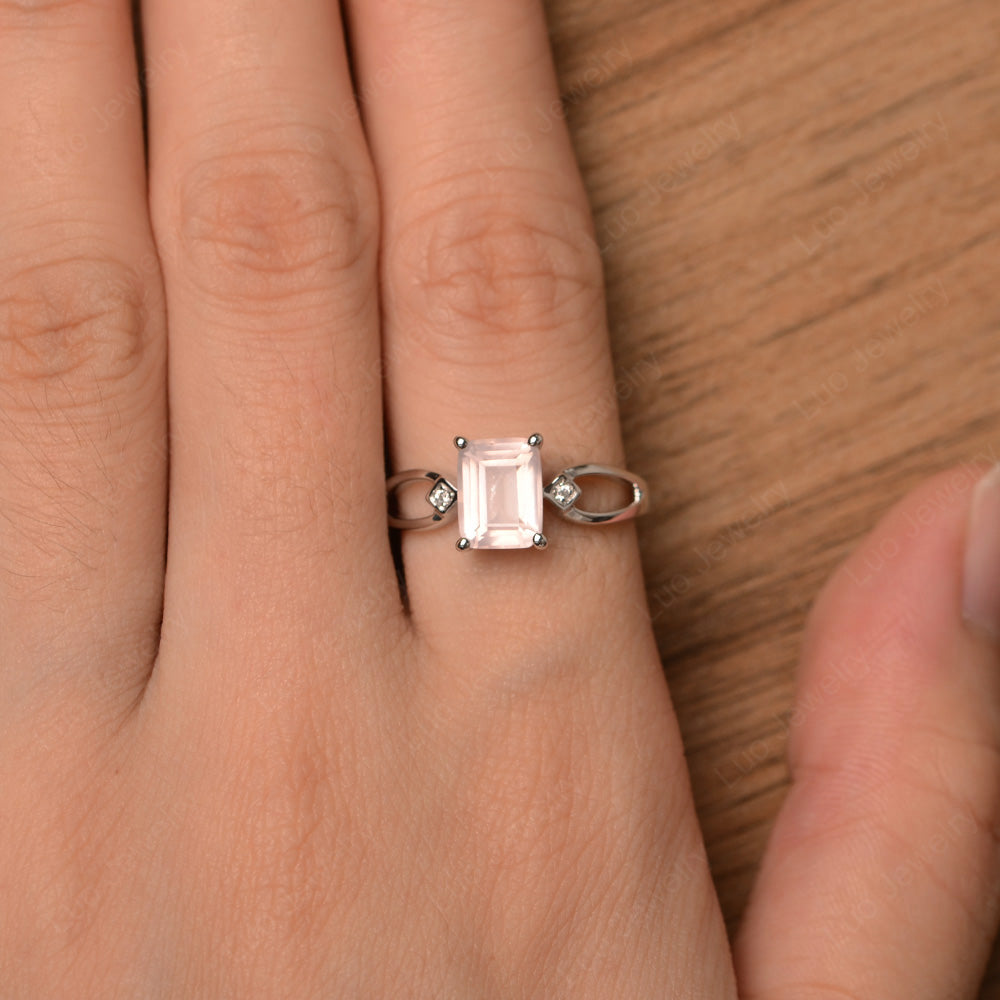 Emerald Cut Rose Quartz Ring Split Shank - LUO Jewelry