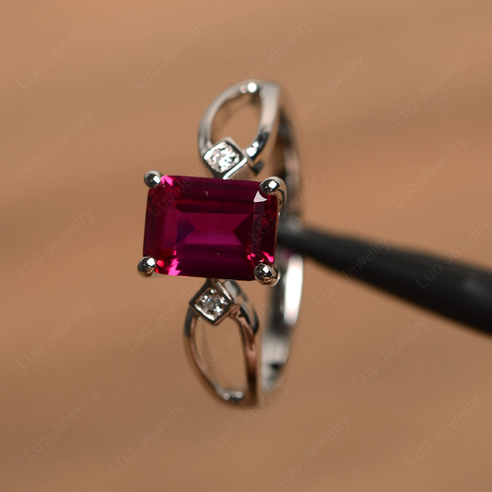 Emerald Cut Ruby Ring Split Shank - LUO Jewelry
