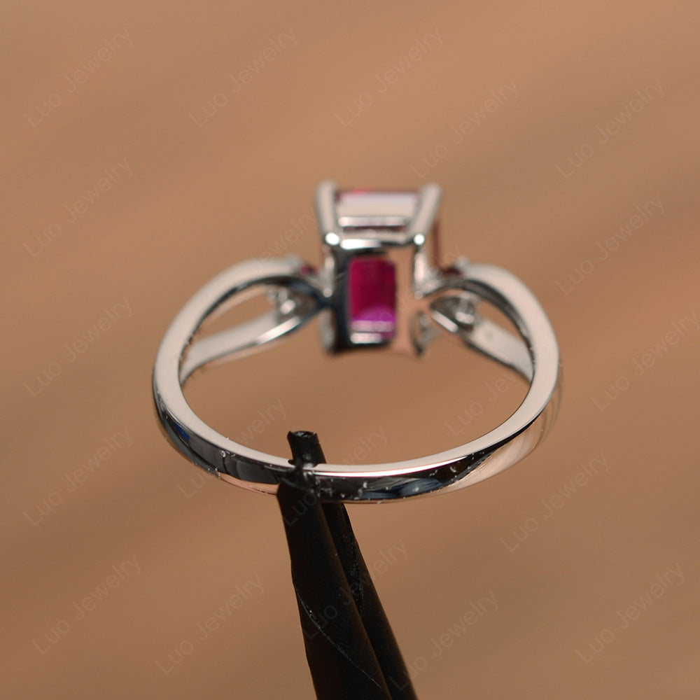 Emerald Cut Ruby Ring Split Shank - LUO Jewelry