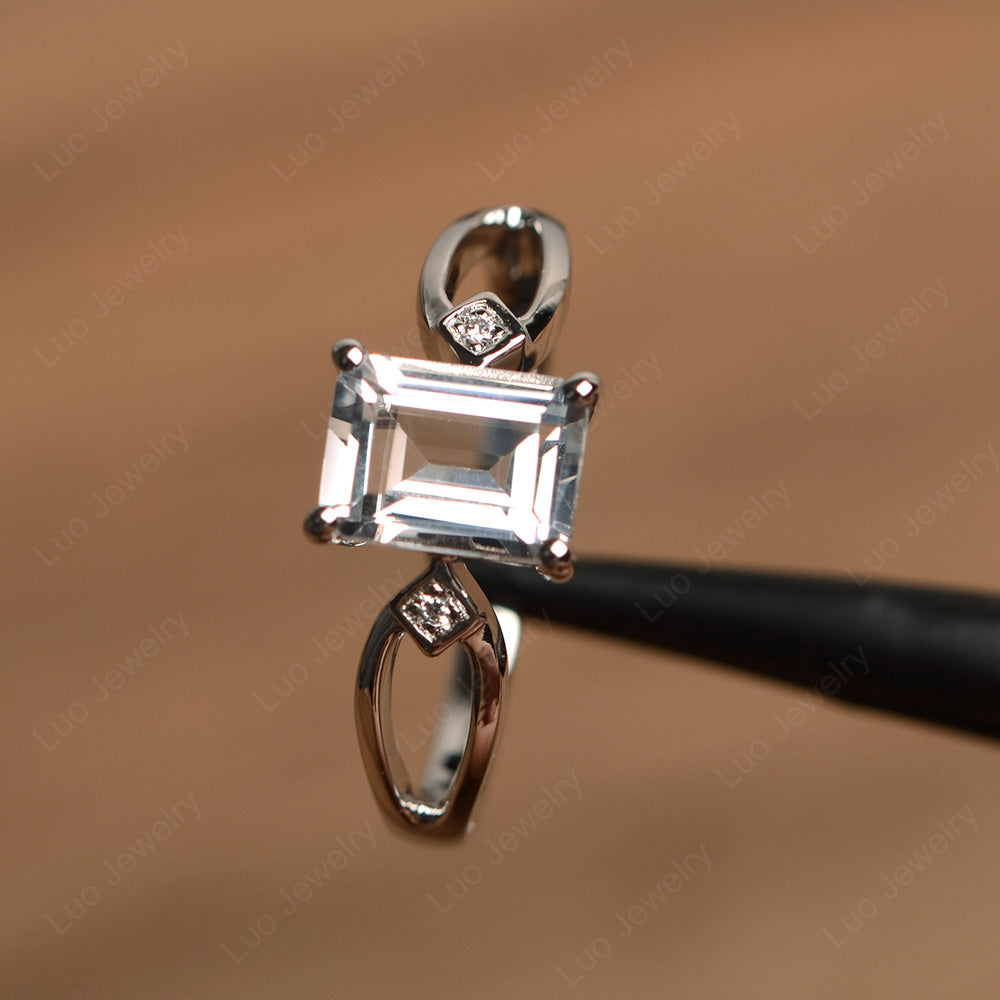 Emerald Cut White Topaz Ring Split Shank - LUO Jewelry