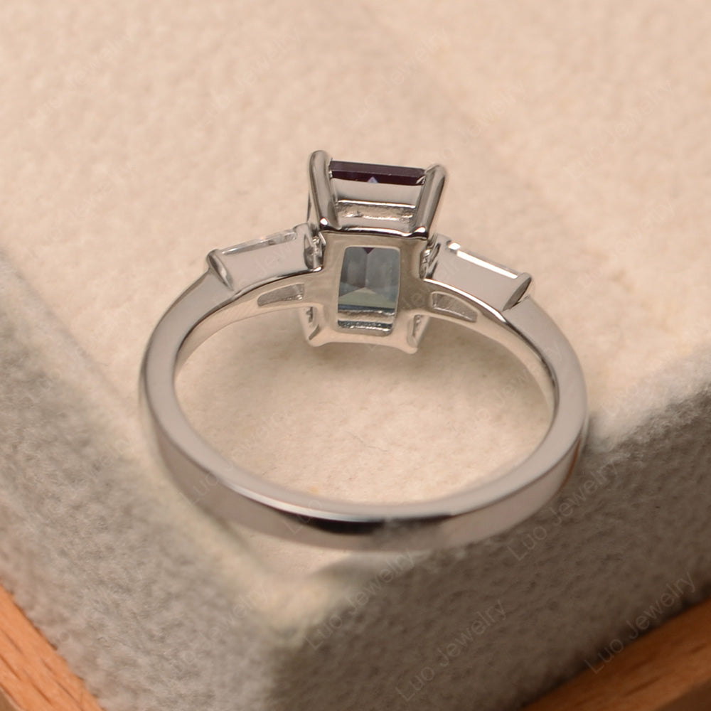 Emerald Cut Alexandrite Engagement Ring Silver - LUO Jewelry