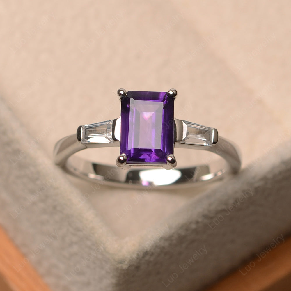 Emerald Cut Amethyst Engagement Ring Silver - LUO Jewelry