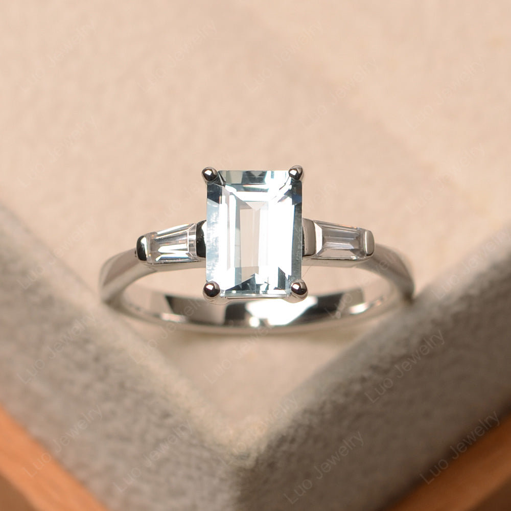 Aquamarine Tapered Baguette Engagement Ring - LUO Jewelry