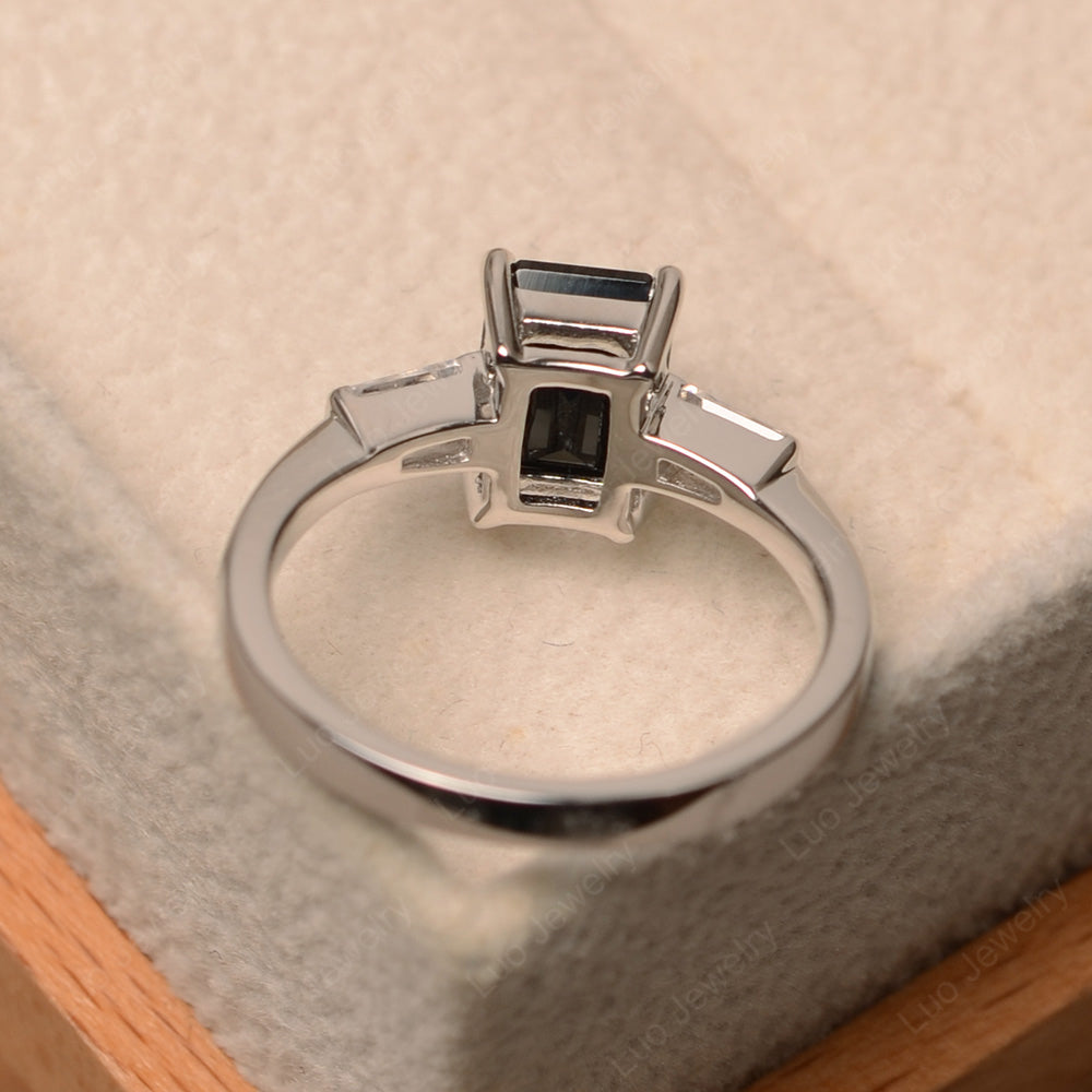 Emerald Cut Black Spinel Engagement Ring Silver - LUO Jewelry