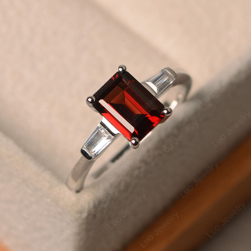 Emerald Cut Garnet Engagement Ring Silver - LUO Jewelry