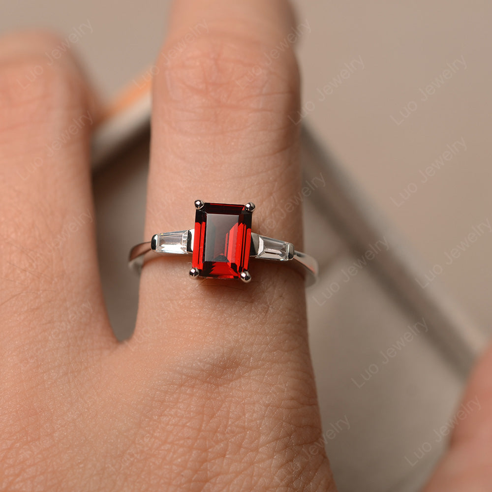Emerald Cut Garnet Engagement Ring Silver - LUO Jewelry