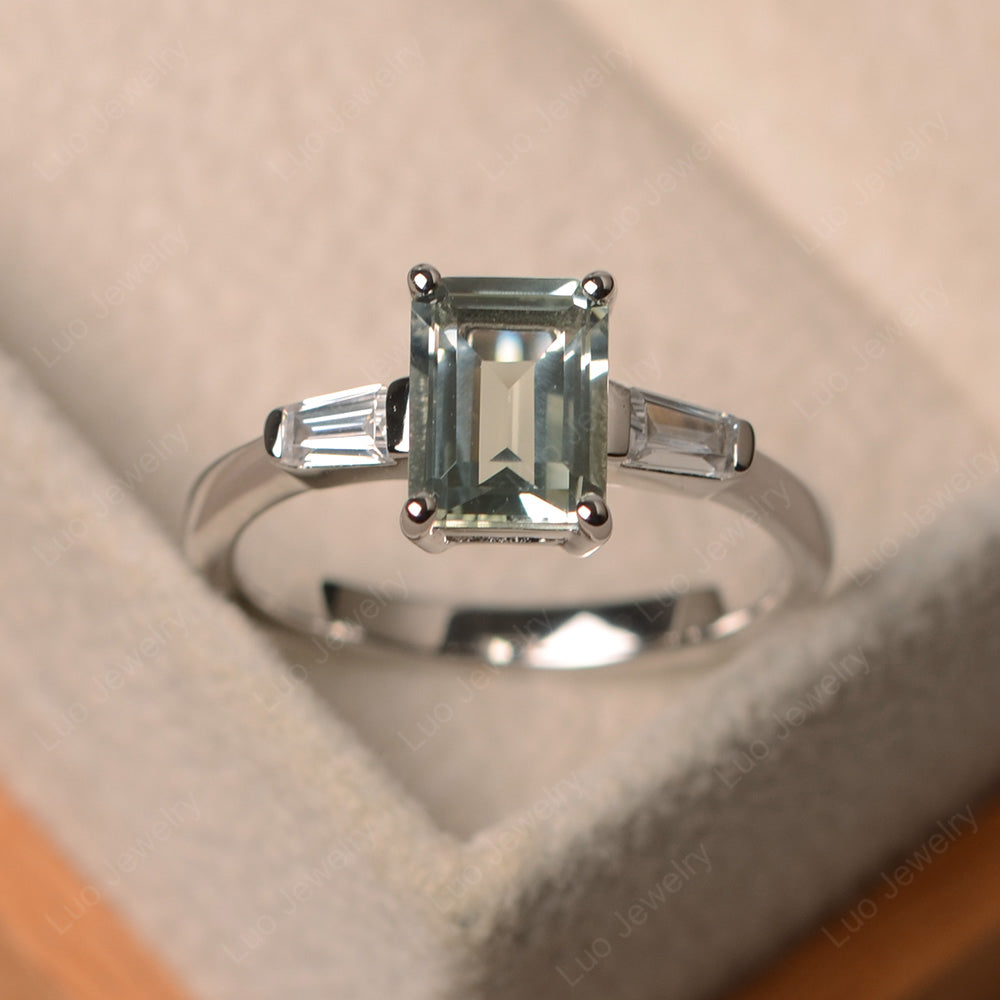 Emerald Cut Green Amethyst Engagement Ring Silver - LUO Jewelry