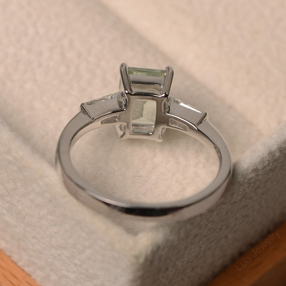 Emerald Cut Green Amethyst Engagement Ring Silver - LUO Jewelry