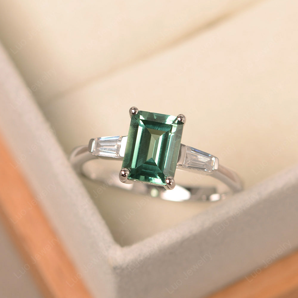Emerald Cut Green Sapphire Engagement Ring Silver - LUO Jewelry