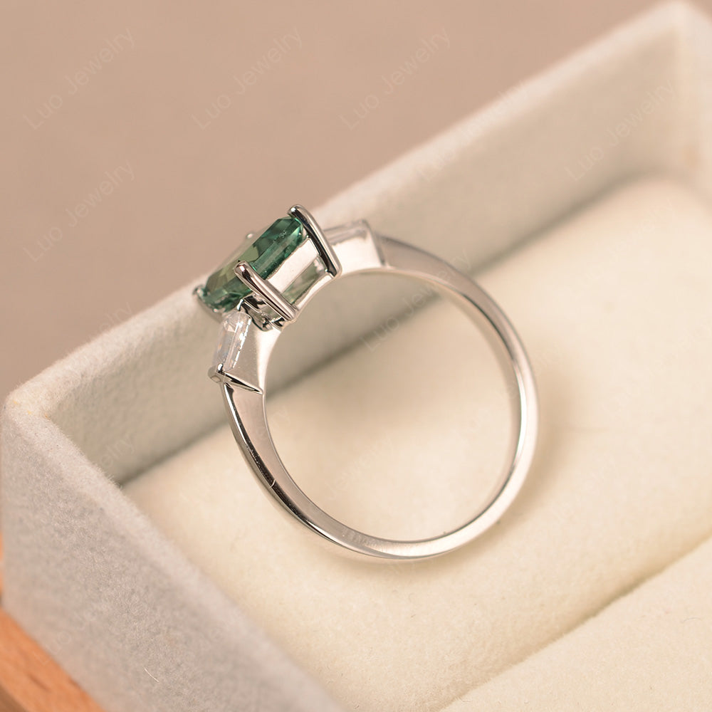Emerald Cut Green Sapphire Engagement Ring Silver - LUO Jewelry