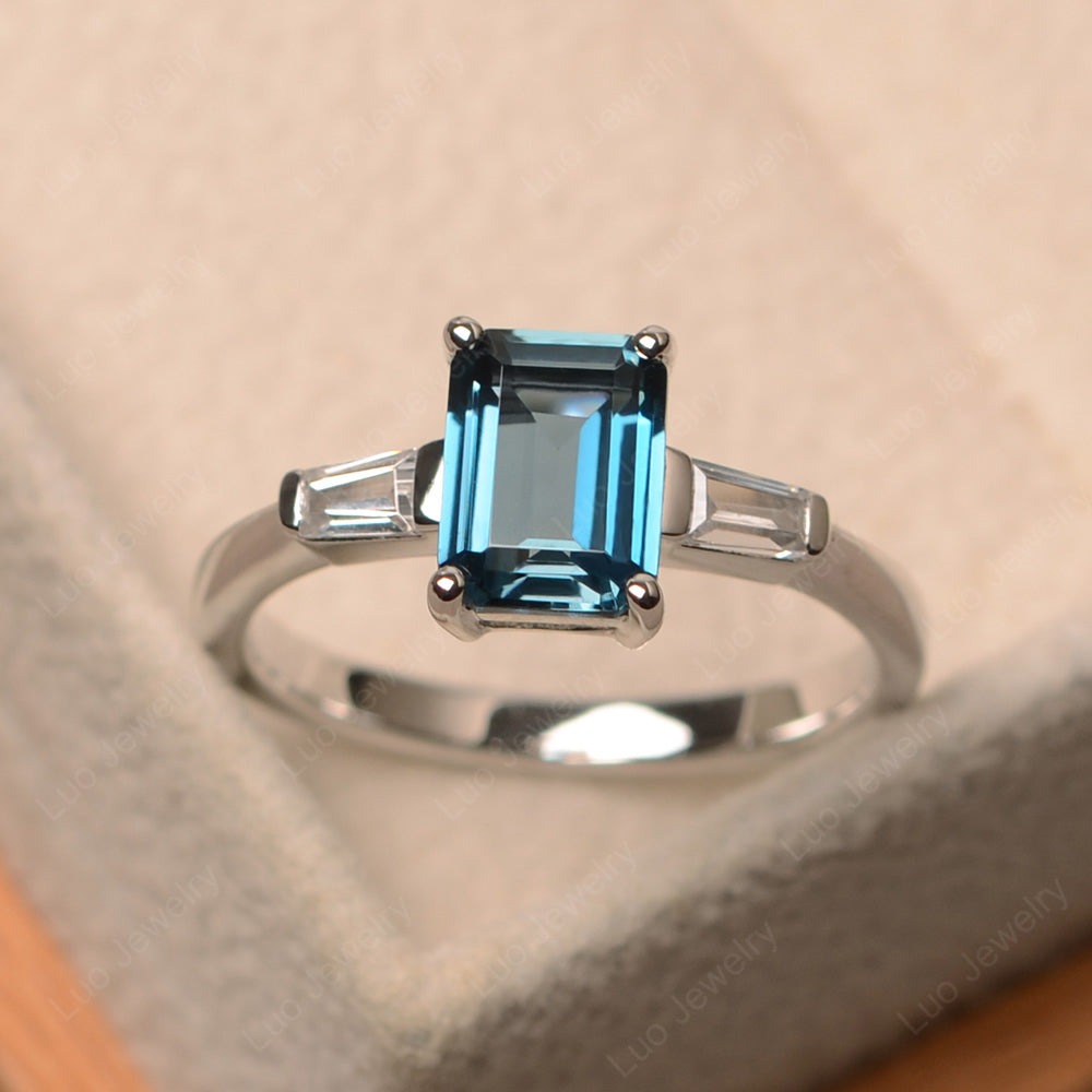 Emerald cut London blue topaz ring - LUO Jewelry