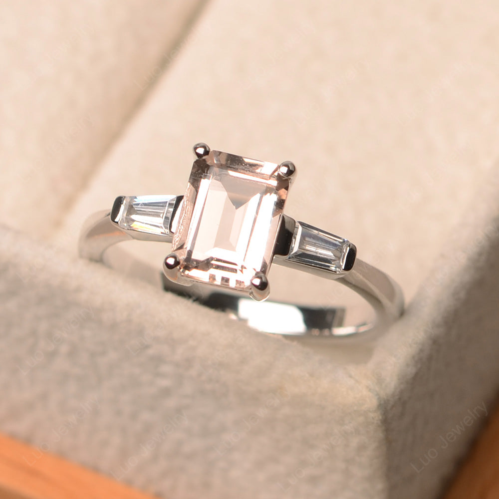 Emerald Cut Morganite Engagement Ring Silver - LUO Jewelry