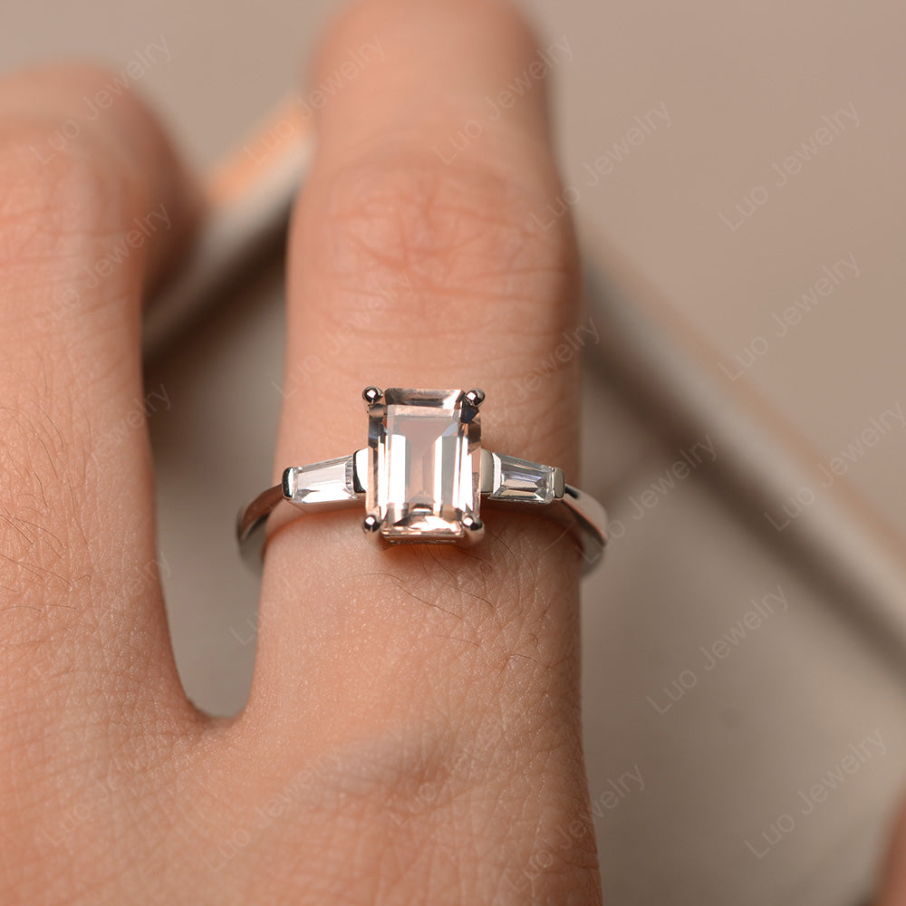 Emerald Cut Morganite Engagement Ring Silver - LUO Jewelry