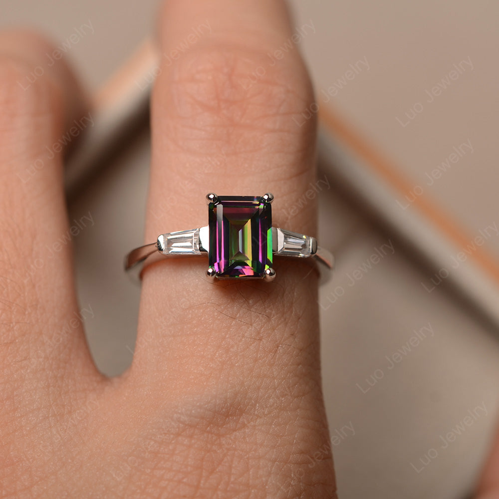 Emerald Cut Mystic Topaz Engagement Ring Silver - LUO Jewelry