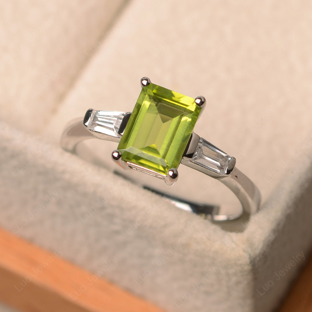 Emerald Cut Peridot Engagement Ring Silver - LUO Jewelry