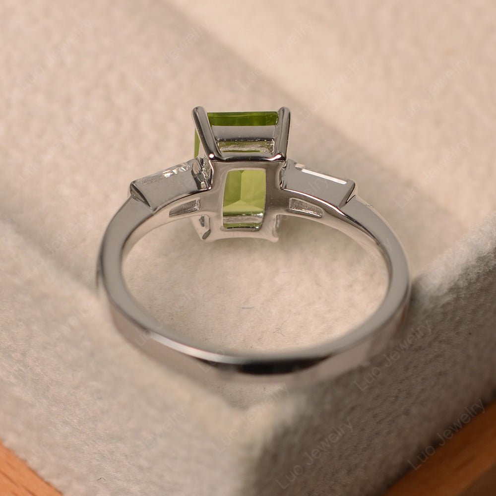 Emerald Cut Peridot Engagement Ring Silver - LUO Jewelry