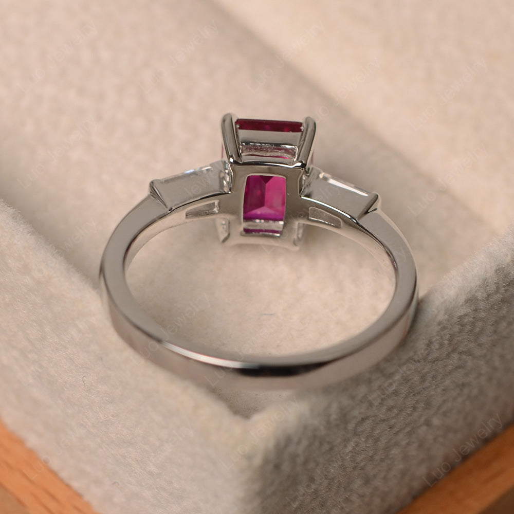 Emerald Cut Ruby Engagement Ring Silver - LUO Jewelry