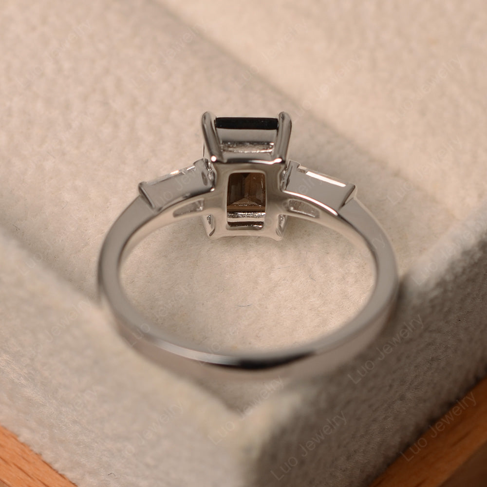 Emerald Cut Smoky Quartz  Engagement Ring Silver - LUO Jewelry