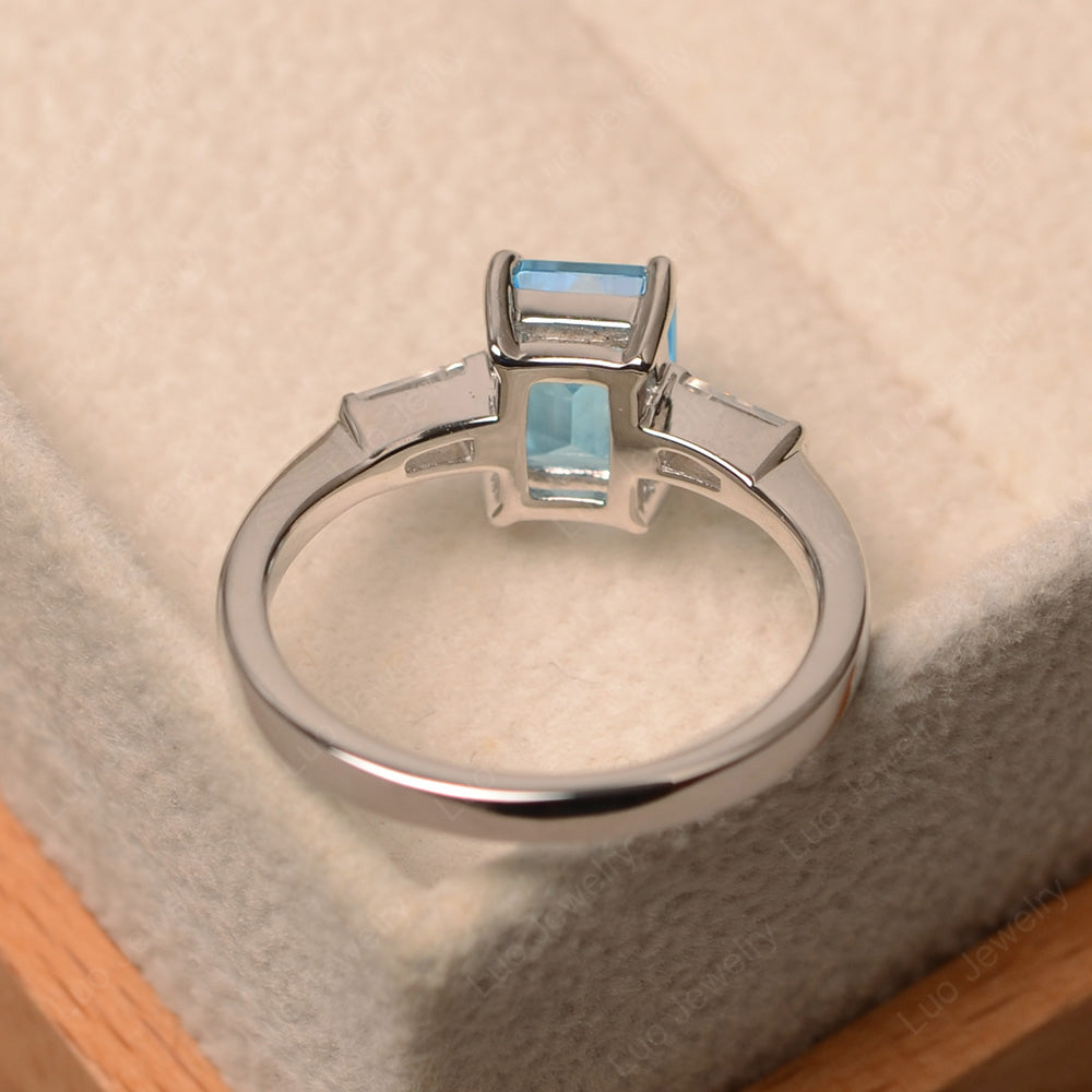 Emerald Cut Swiss Blue Topaz Engagement Ring Silver - LUO Jewelry