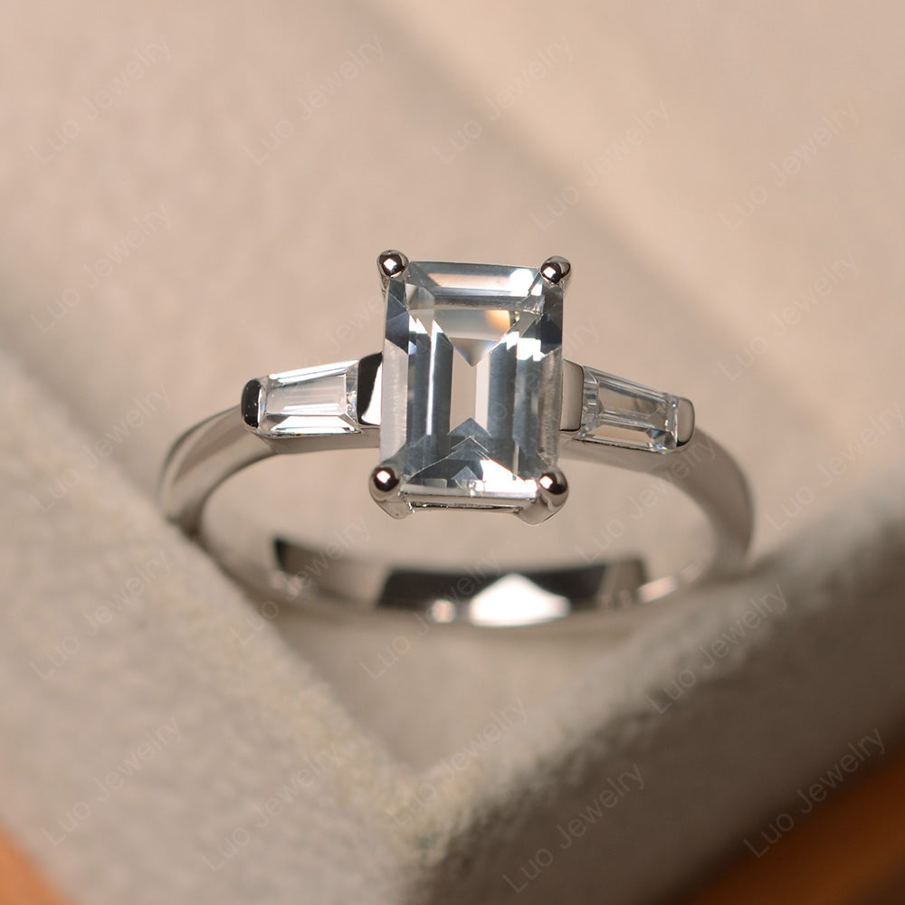 Emerald Cut White Topaz Engagement Ring Silver - LUO Jewelry