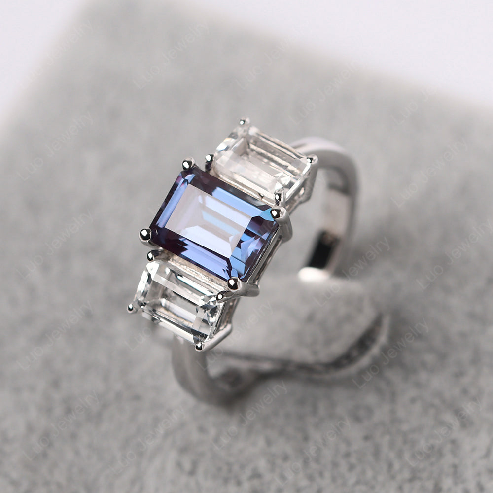 Emerald Cut Alexandrite 3 Stone Mothers Ring - LUO Jewelry