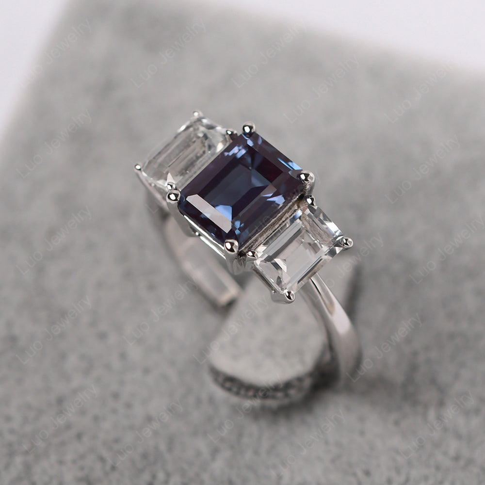 Emerald Cut Alexandrite 3 Stone Mothers Ring - LUO Jewelry