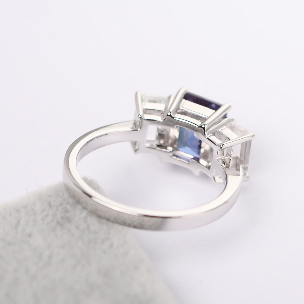 Emerald Cut Alexandrite 3 Stone Mothers Ring - LUO Jewelry