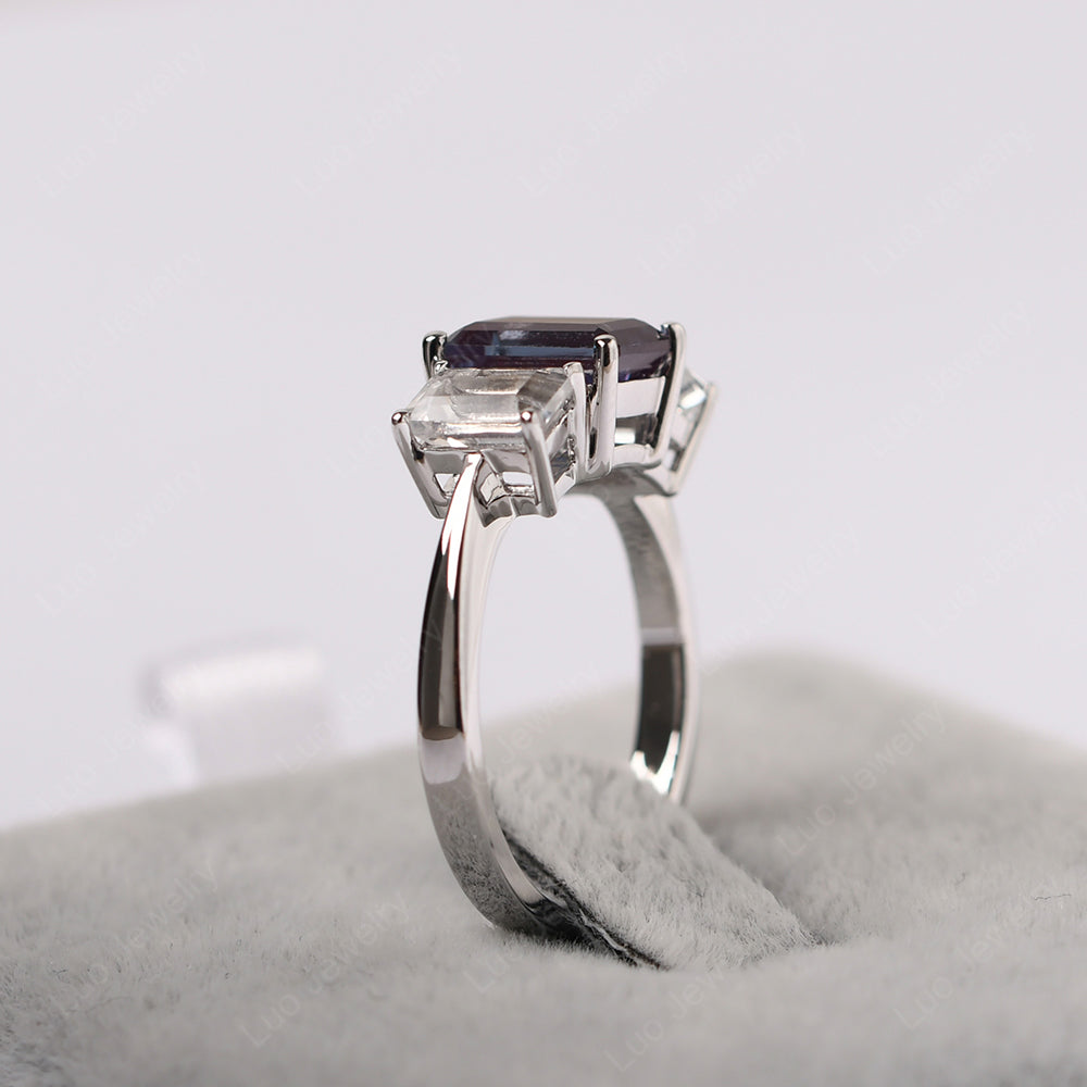 Emerald Cut Alexandrite 3 Stone Mothers Ring - LUO Jewelry